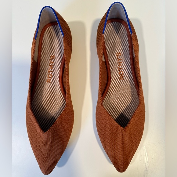 Rothy's Shoes - Rothy's Rust Brown Pointed Knit Flats with Blue Trim